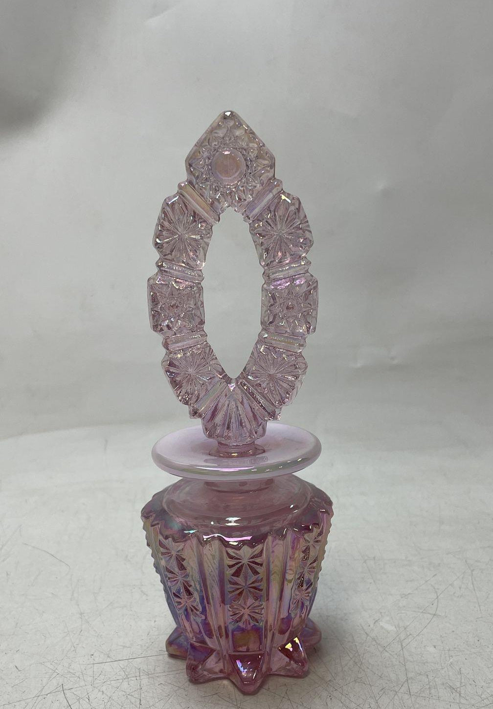 Vintage Fenton Pink Carnival Glass Starburst Decanter with Stopper