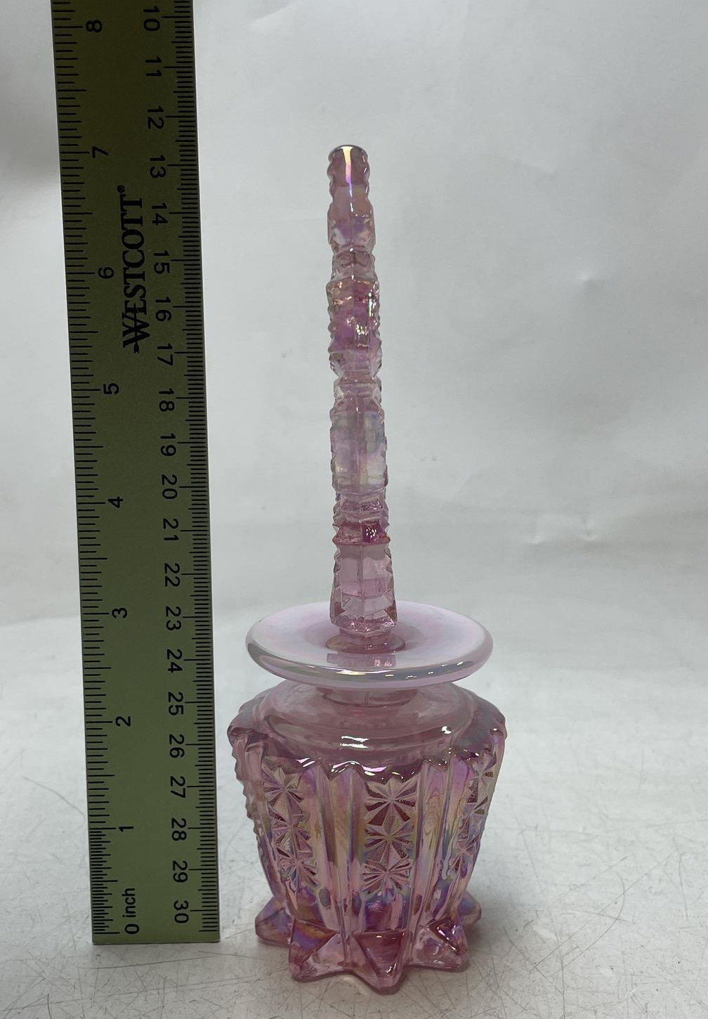 Vintage Fenton Pink Carnival Glass Starburst Decanter with Stopper