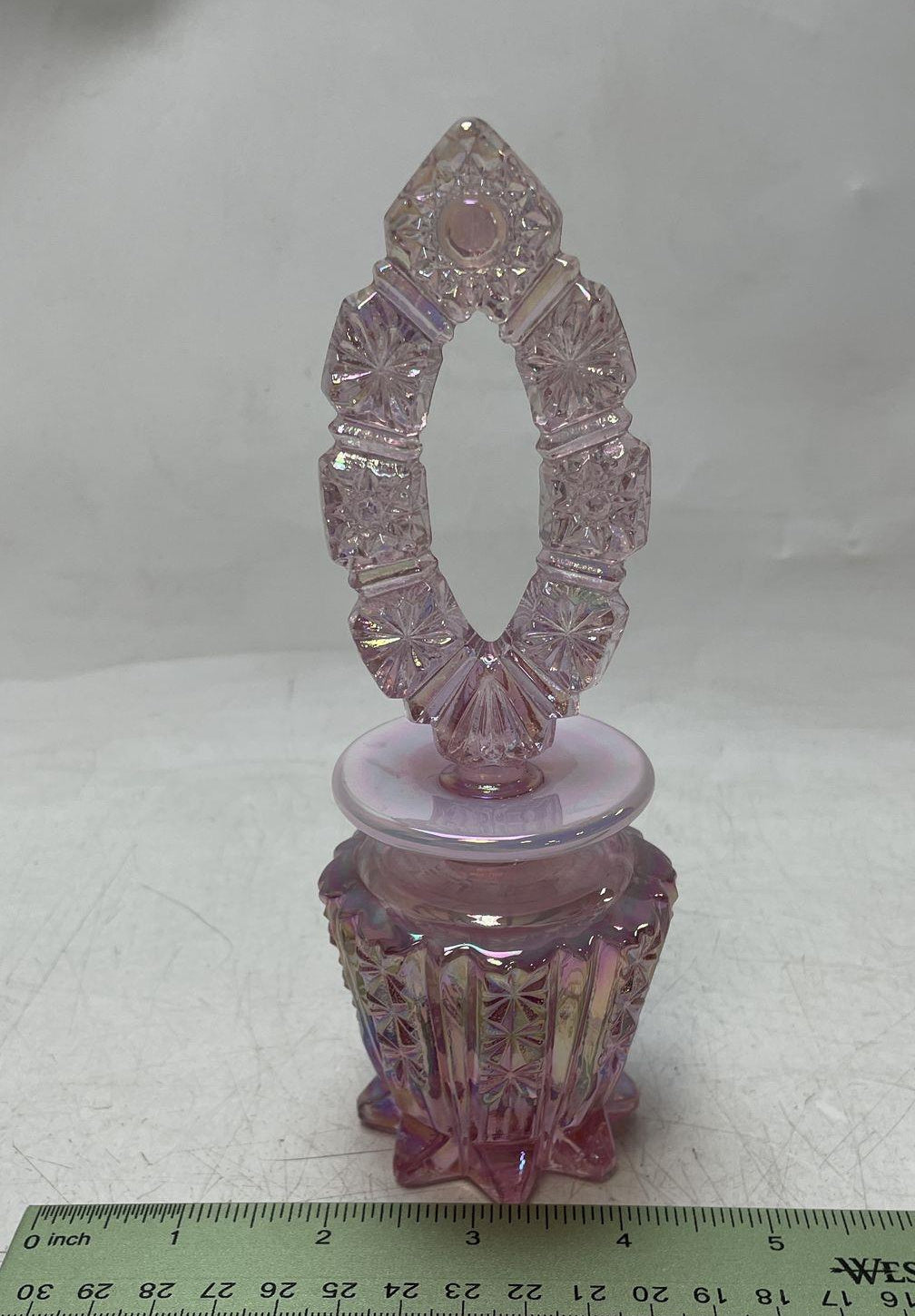 Vintage Fenton Pink Carnival Glass Starburst Decanter with Stopper
