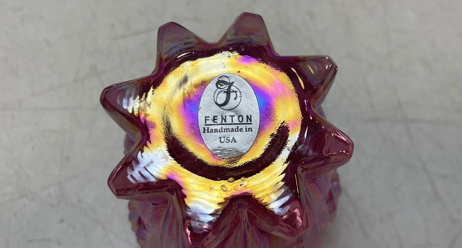 Vintage Fenton Pink Carnival Glass Starburst Decanter with Stopper