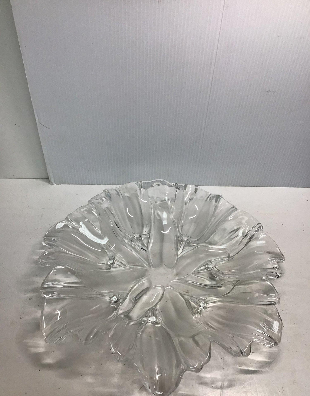 Clear Glass Crystal Flower-Shaped Serving Bowl or Platter