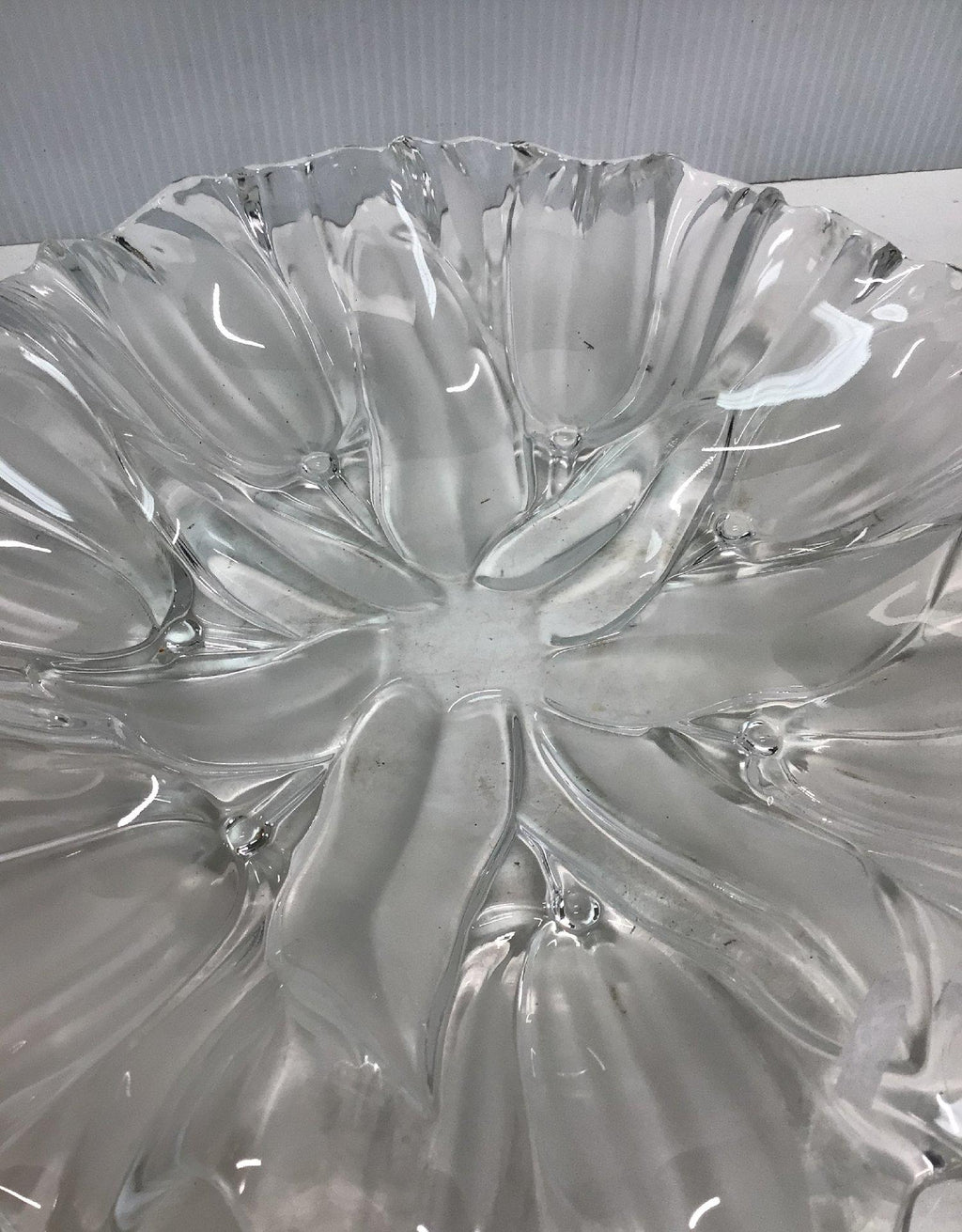 Clear Glass Crystal Flower-Shaped Serving Bowl or Platter