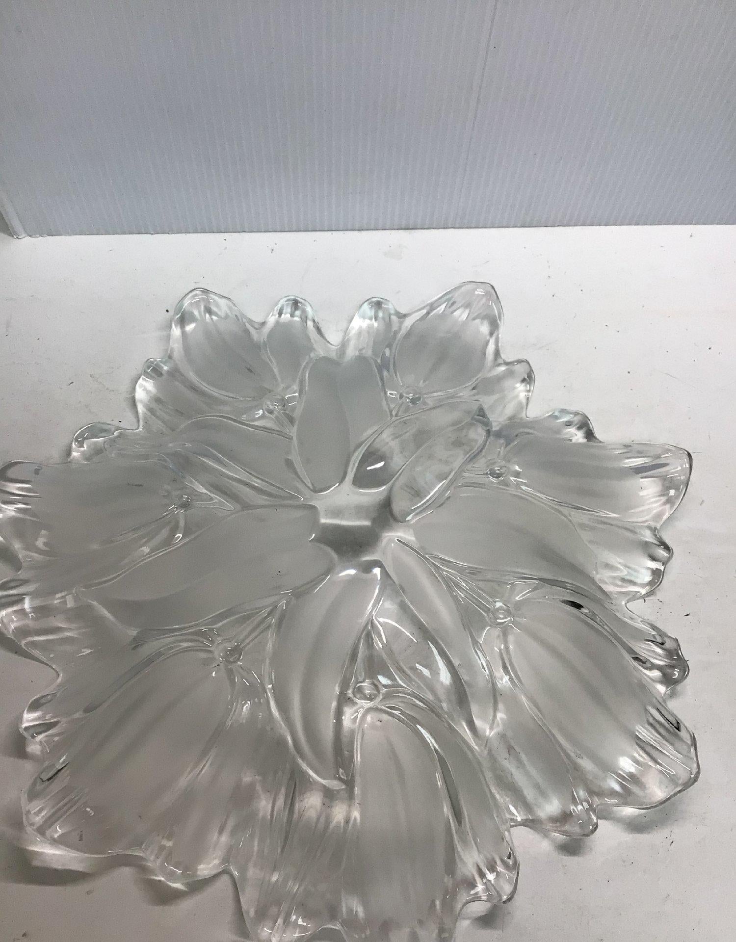 Clear Glass Crystal Flower-Shaped Serving Bowl or Platter