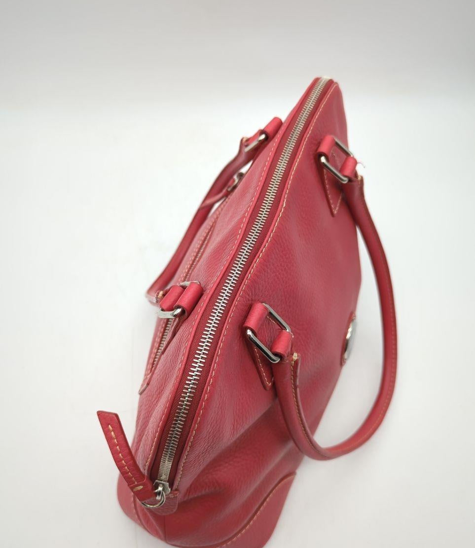 Dooney & Bourke Red Leather Domed Satchel Shoulder Bag K7988085