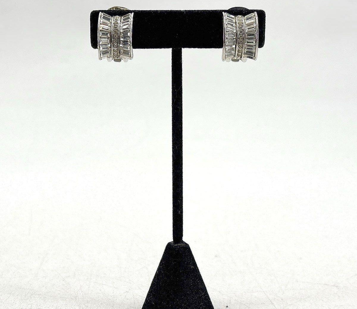 Nolan Miller Crystal Baguette Rhinestone Clip-On Earrings