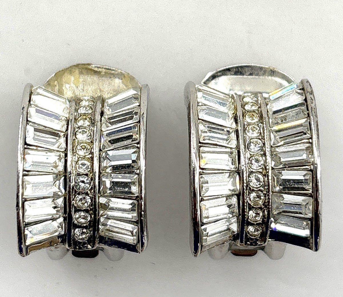 Nolan Miller Crystal Baguette Rhinestone Clip-On Earrings