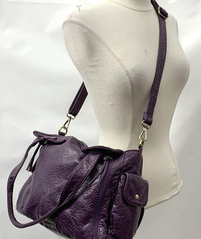 Montana West Purple Embossed Vegan Leather Satchel with Crossbody Strap