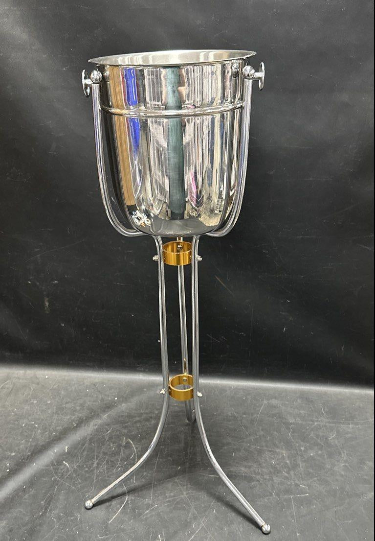 Chrome Ice Bucket with Floor Stand, 2-Piece Set