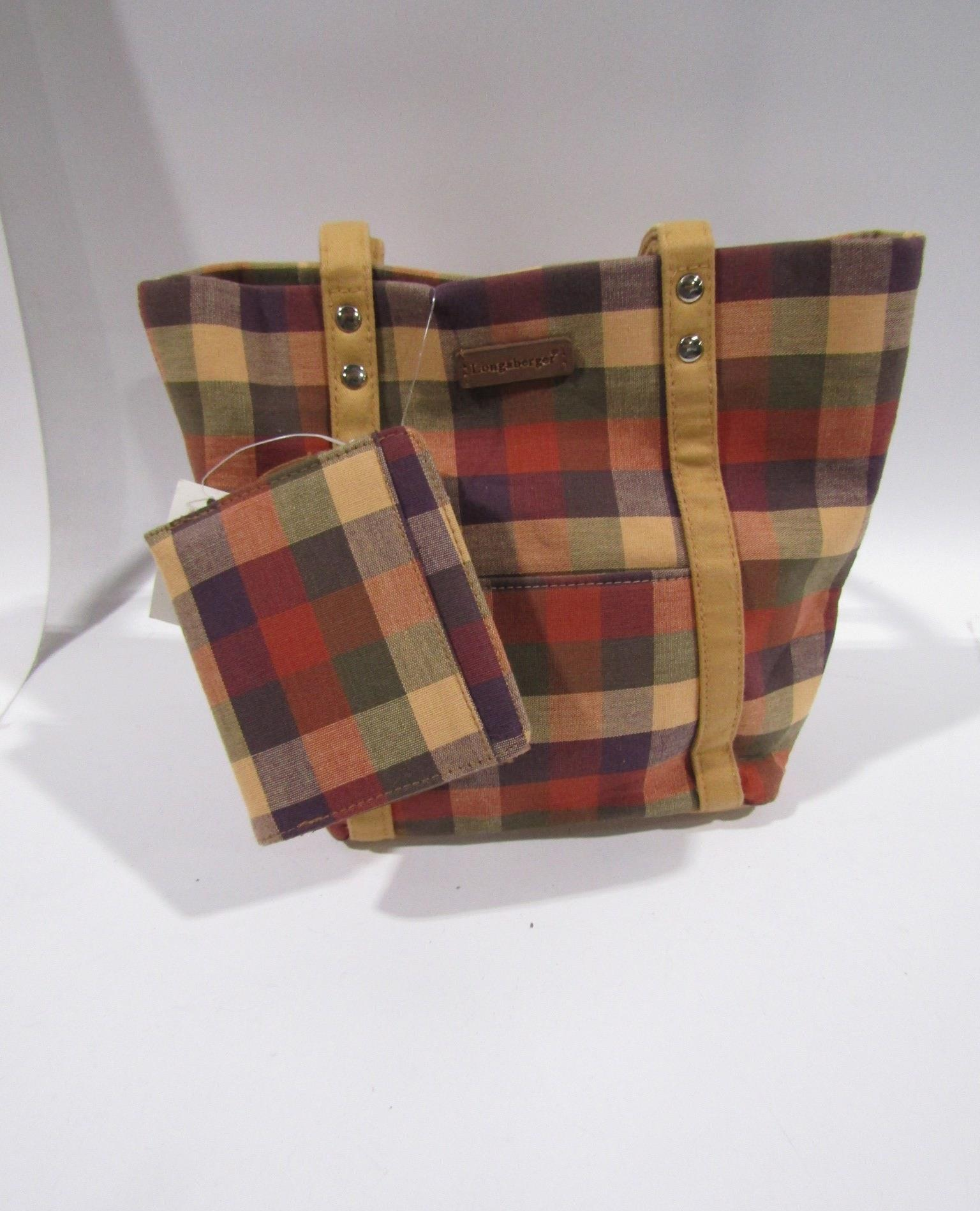 Longaberger Tan/Multi Checkered Small Tote Bag W/Wallet
