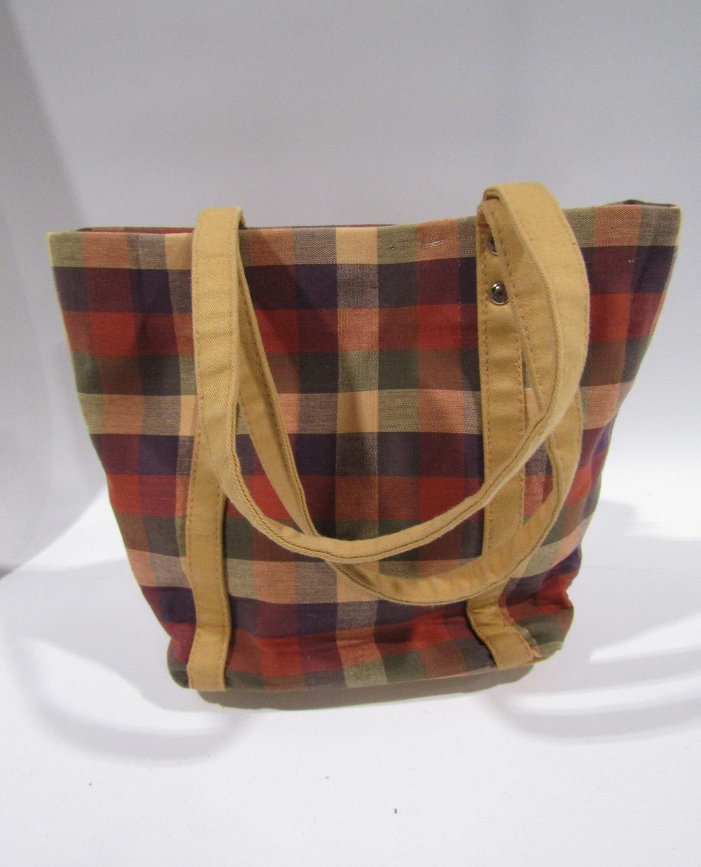 Longaberger Tan/Multi Checkered Small Tote Bag W/Wallet