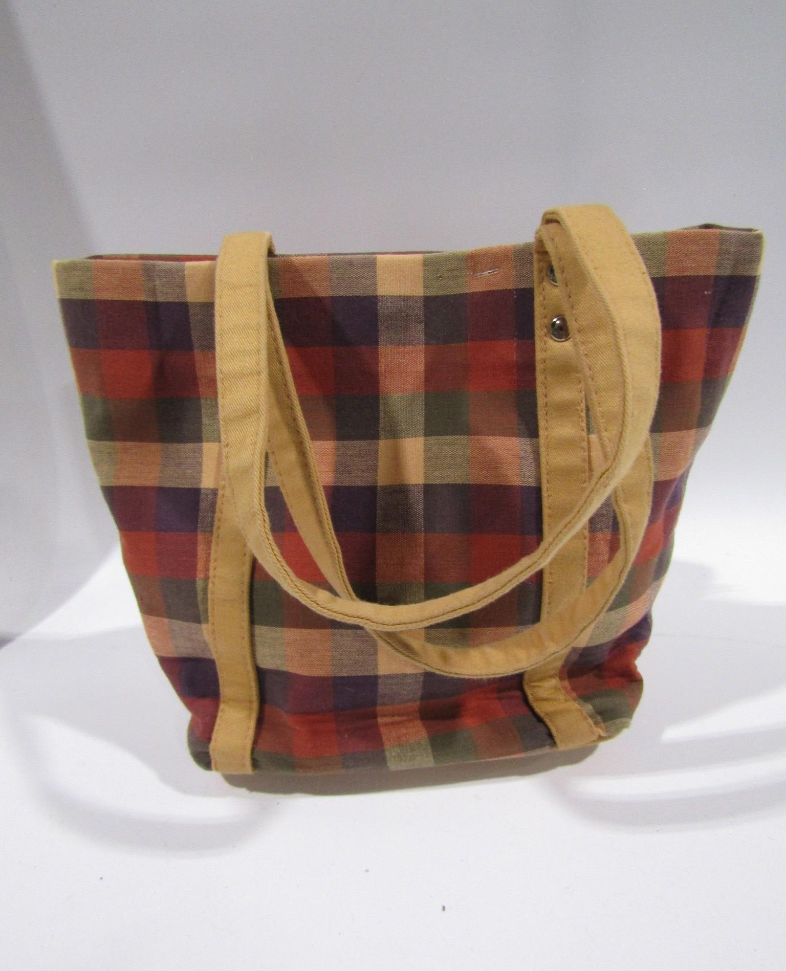 Longaberger Tan/Multi Checkered Small Tote Bag W/Wallet