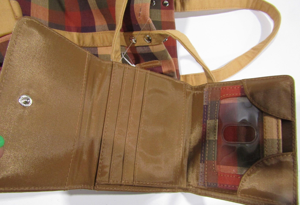 Longaberger Tan/Multi Checkered Small Tote Bag W/Wallet