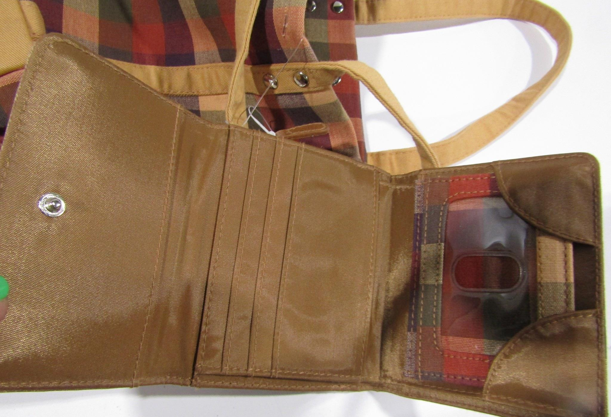 Longaberger Tan/Multi Checkered Small Tote Bag W/Wallet