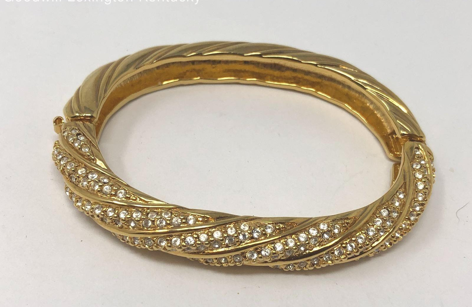 Swarovski Crystal Hinged Gold Tone Bracelet-7"