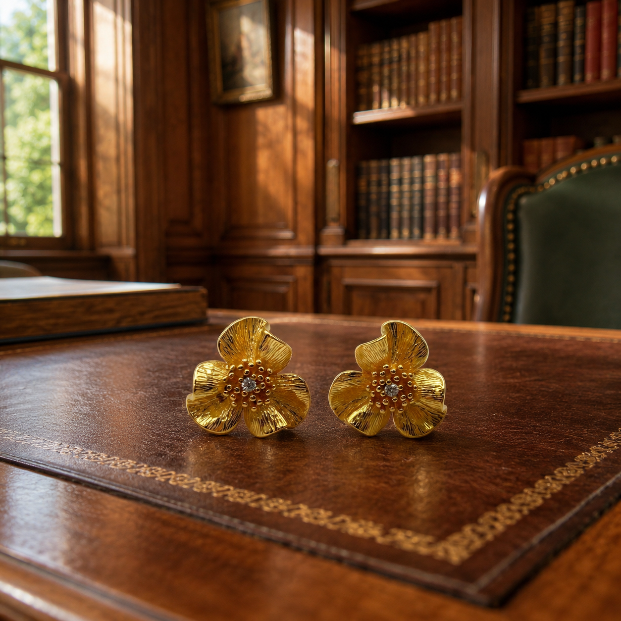 Gold Plated Sterling Silver Flower Stud Post Earrings (glass stones)