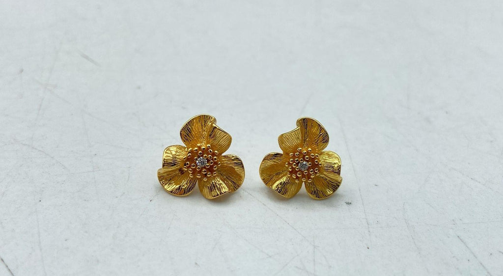 Gold Plated Sterling Silver Flower Stud Post Earrings (glass stones)