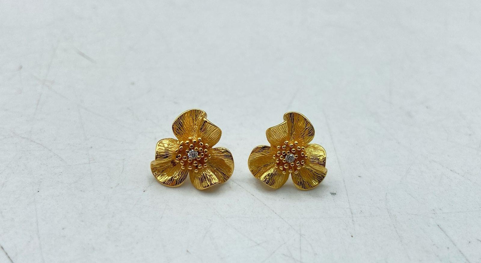 Gold Plated Sterling Silver Flower Stud Post Earrings (glass stones)