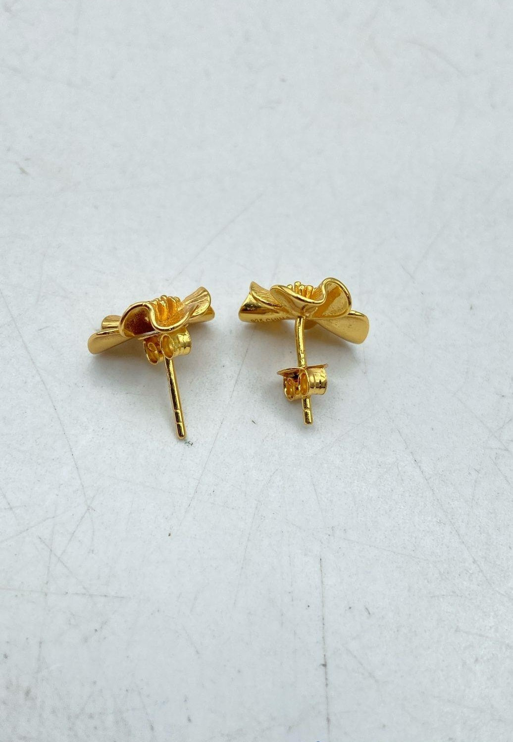 Gold Plated Sterling Silver Flower Stud Post Earrings (glass stones)