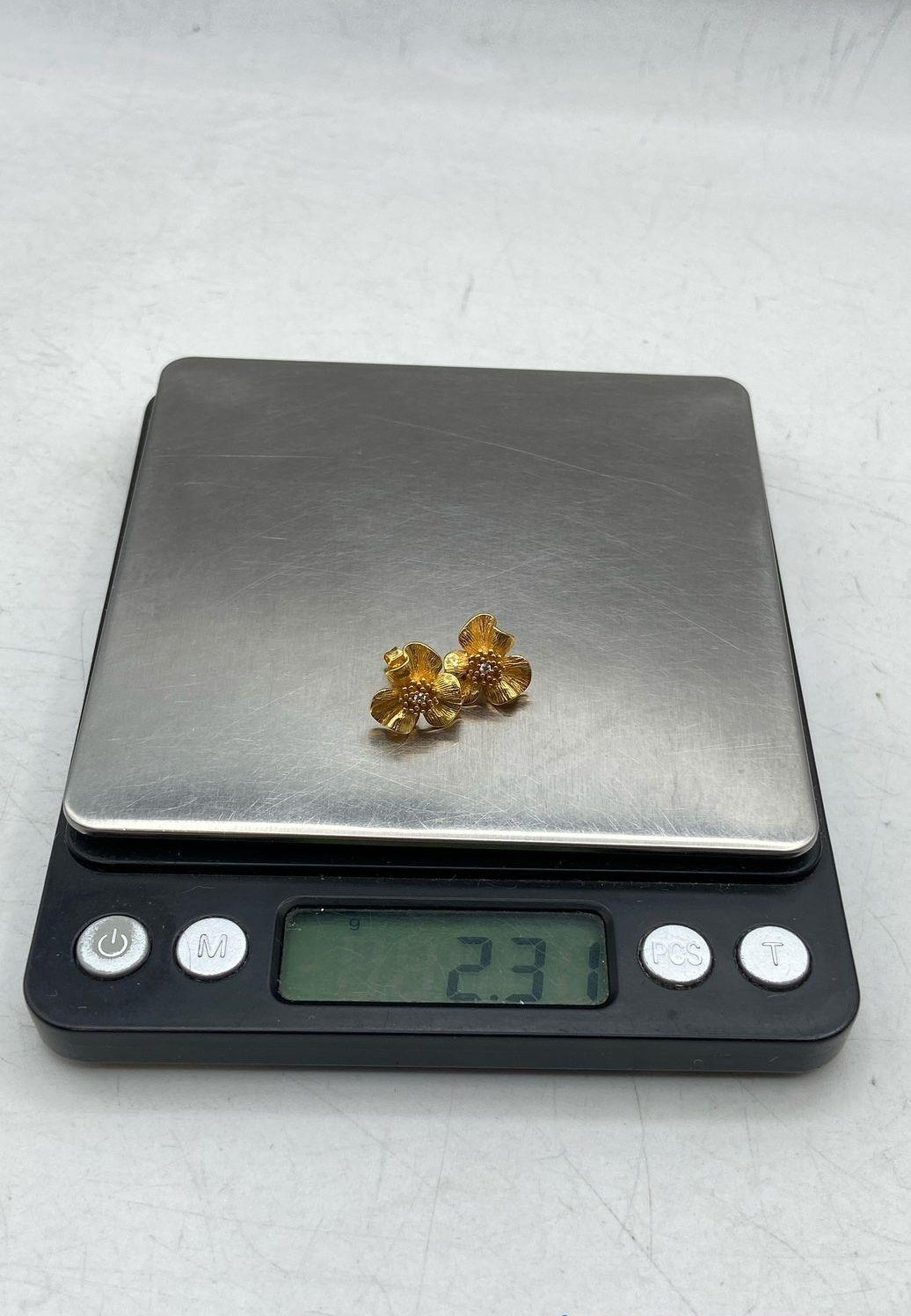 Gold Plated Sterling Silver Flower Stud Post Earrings (glass stones)