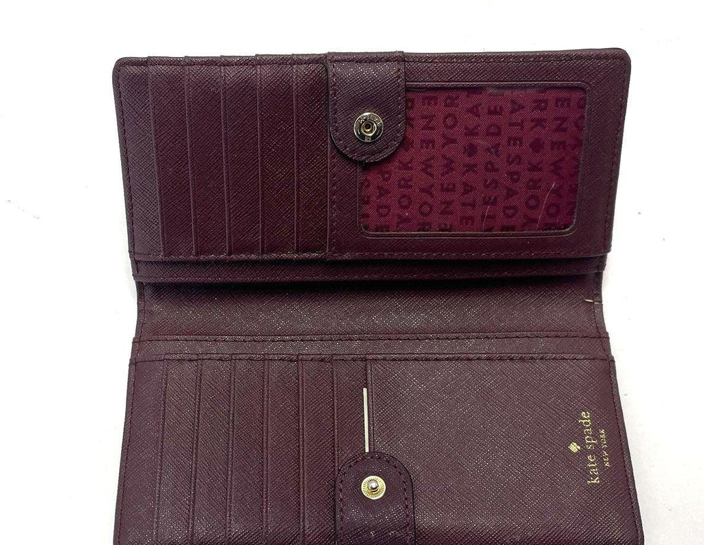Kate Spade Laurel Way Stacy Deep Plum Saffiano Leather Wallet With COA WLRU2673