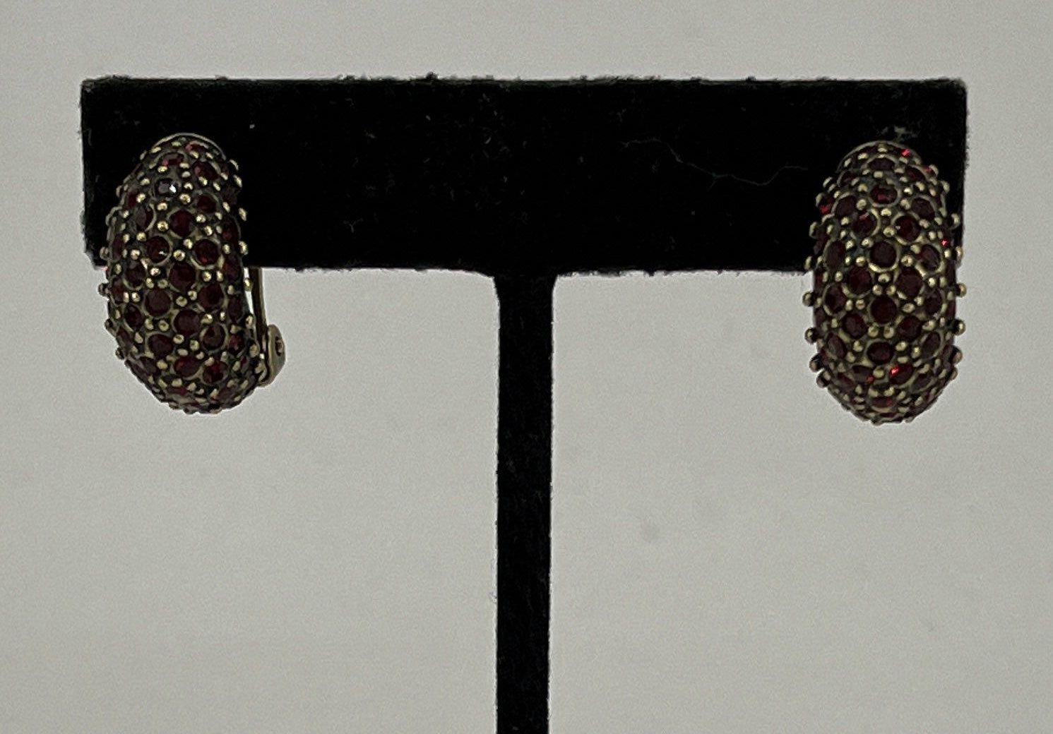 Heidi Daus Red Rhinestone Pavé Hoop Clip-On Earrings