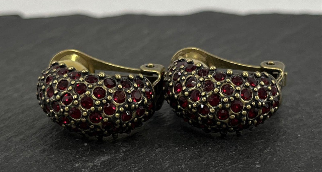 Heidi Daus Red Rhinestone Pavé Hoop Clip-On Earrings