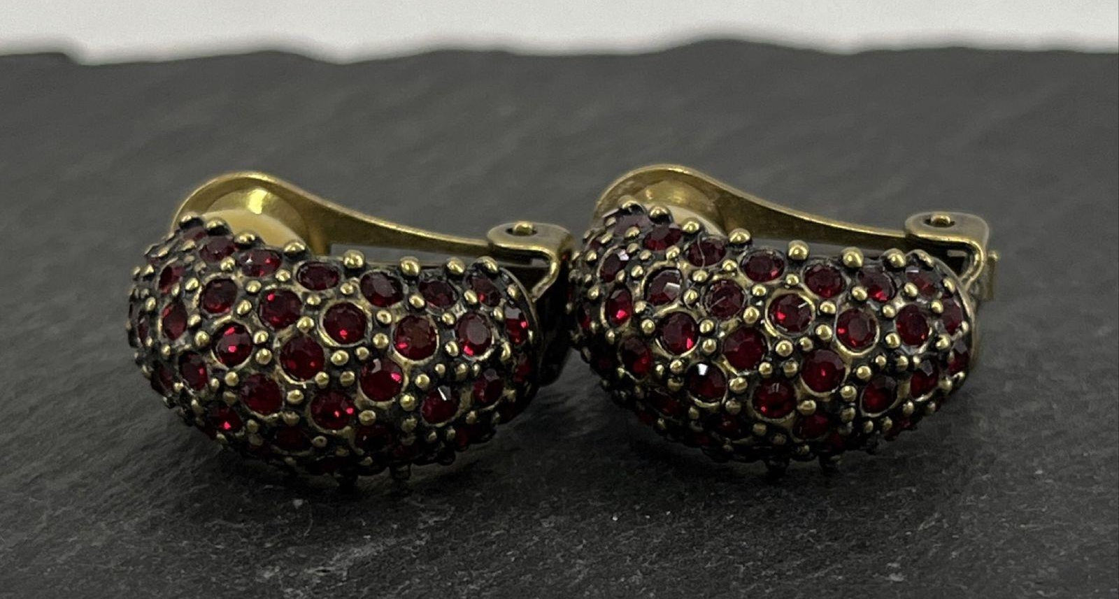 Heidi Daus Red Rhinestone Pavé Hoop Clip-On Earrings