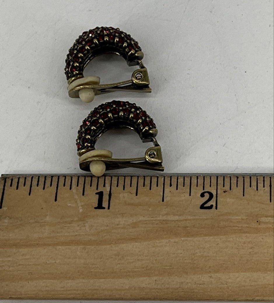 Heidi Daus Red Rhinestone Pavé Hoop Clip-On Earrings