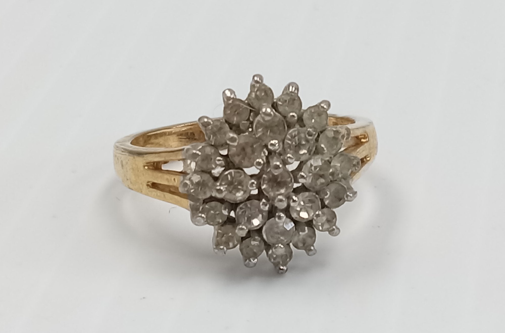 Vintage 18KGE Gold Electroplated Clear Stone Cluster Ring Size 8