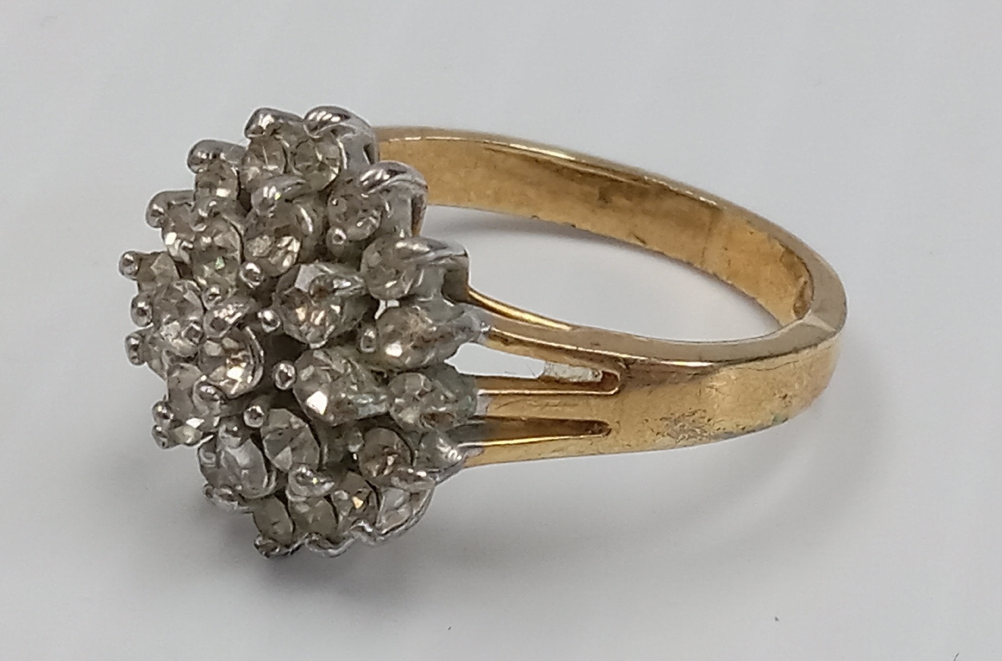 Vintage 18KGE Gold Electroplated Clear Stone Cluster Ring Size 8