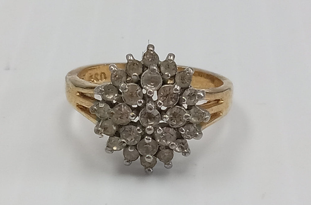 Vintage 18KGE Gold Electroplated Clear Stone Cluster Ring Size 8