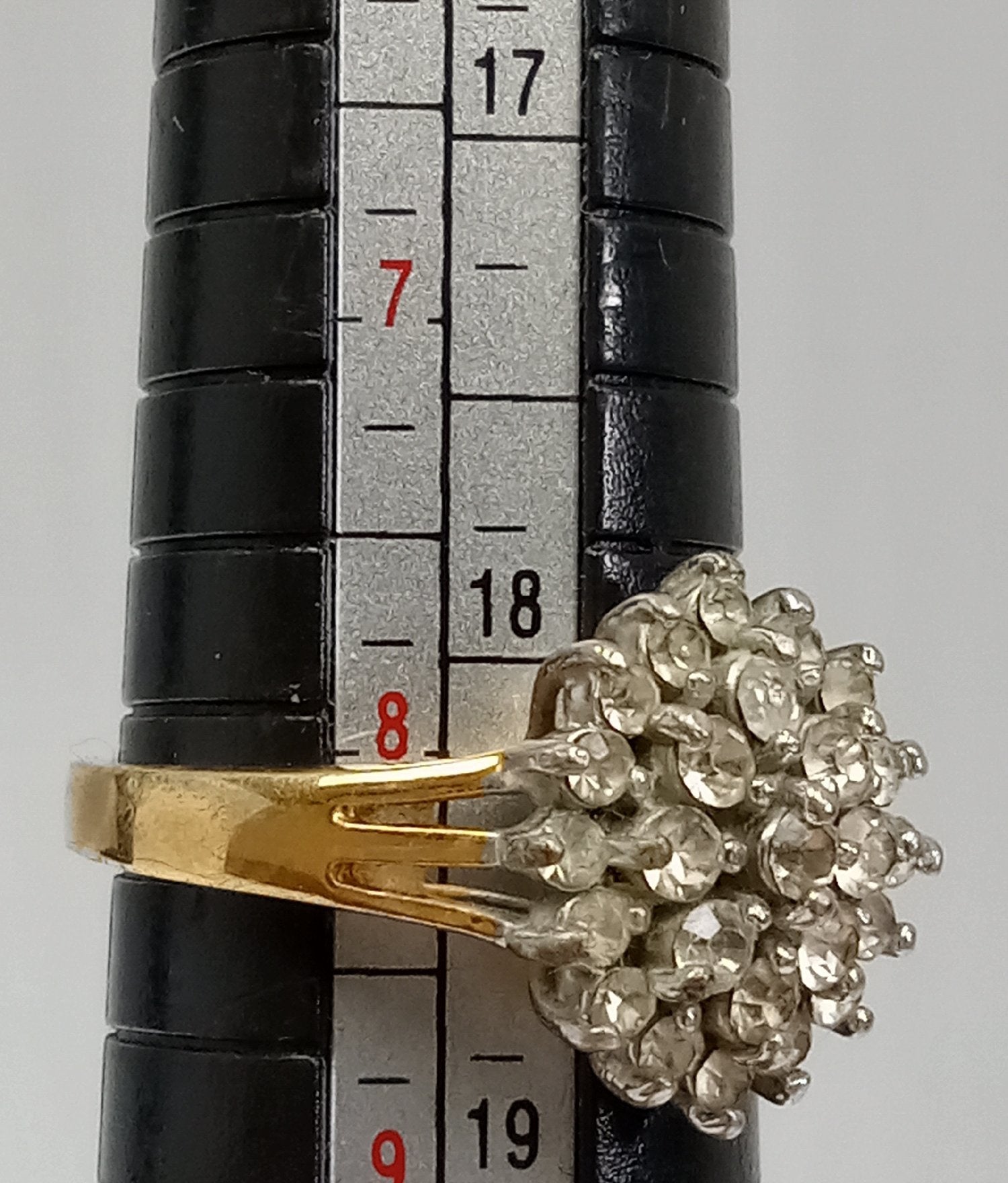 Vintage 18KGE Gold Electroplated Clear Stone Cluster Ring Size 8