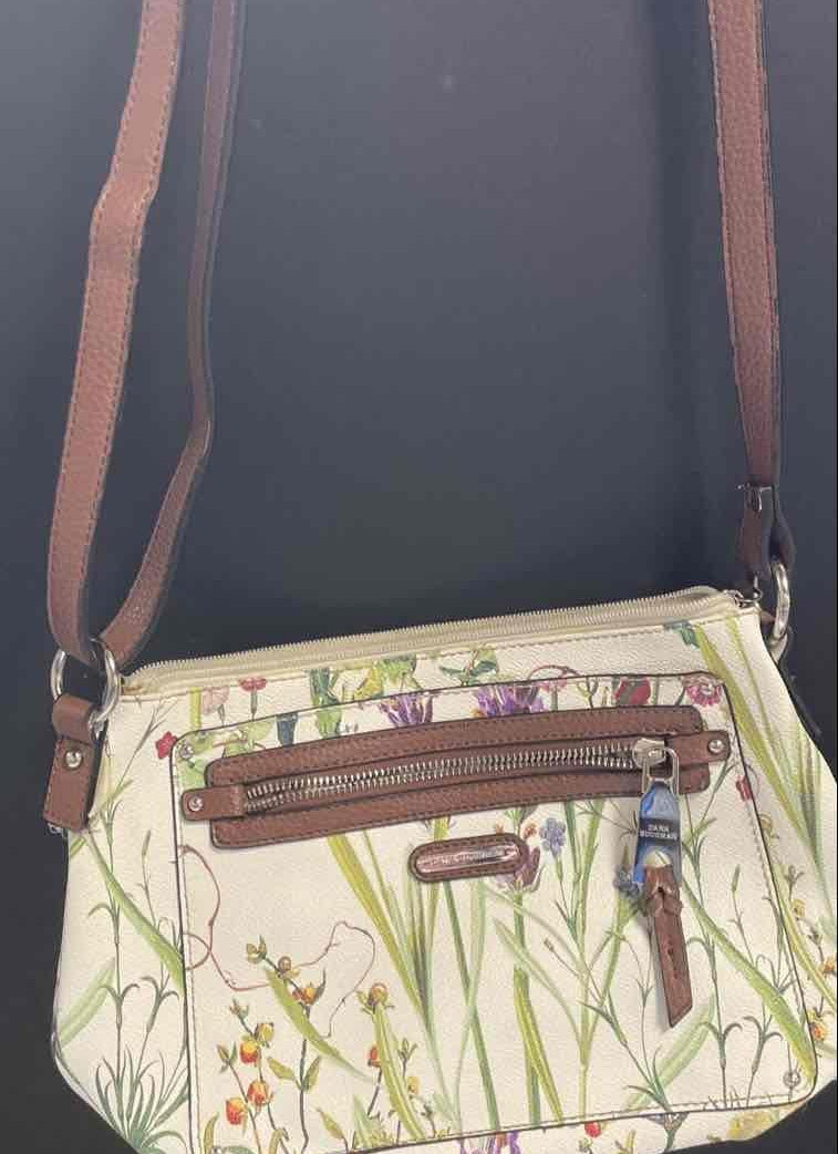 Dana Buchman Floral Shoulder Bag with Brown Trim