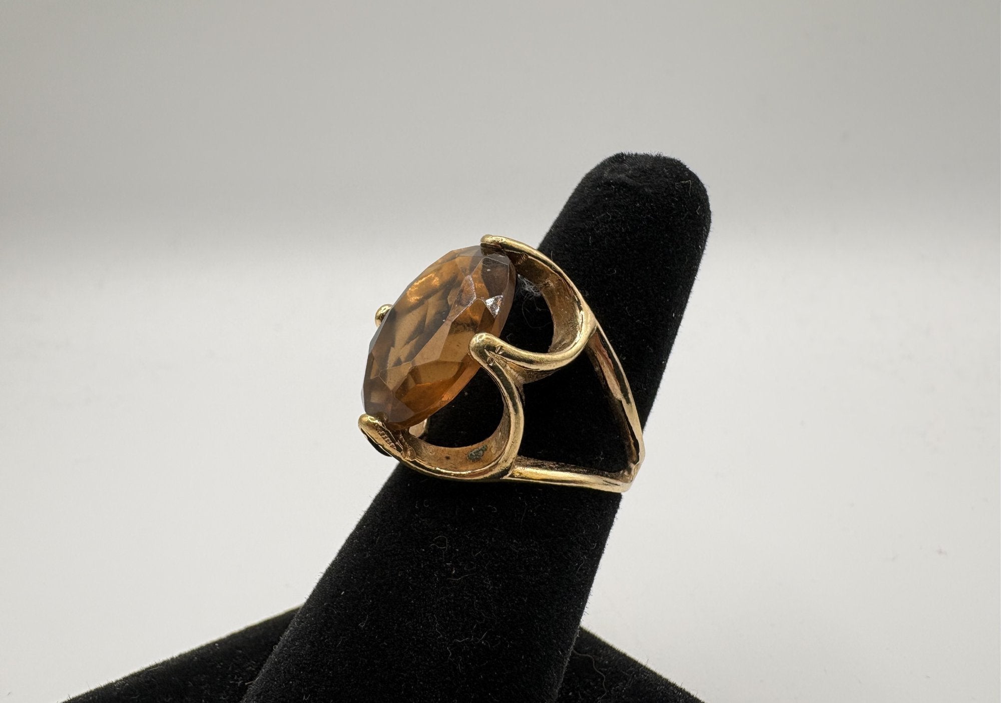 Uncas Gold Electroplate Ring with Faceted Statement Stone