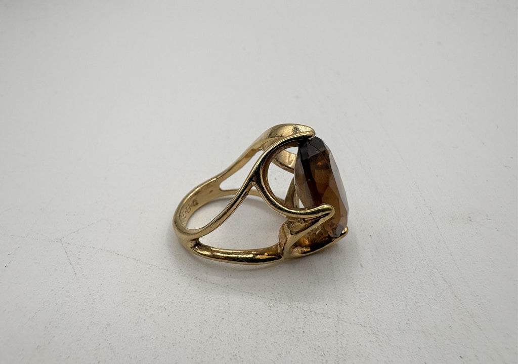 Uncas Gold Electroplate Ring with Faceted Statement Stone