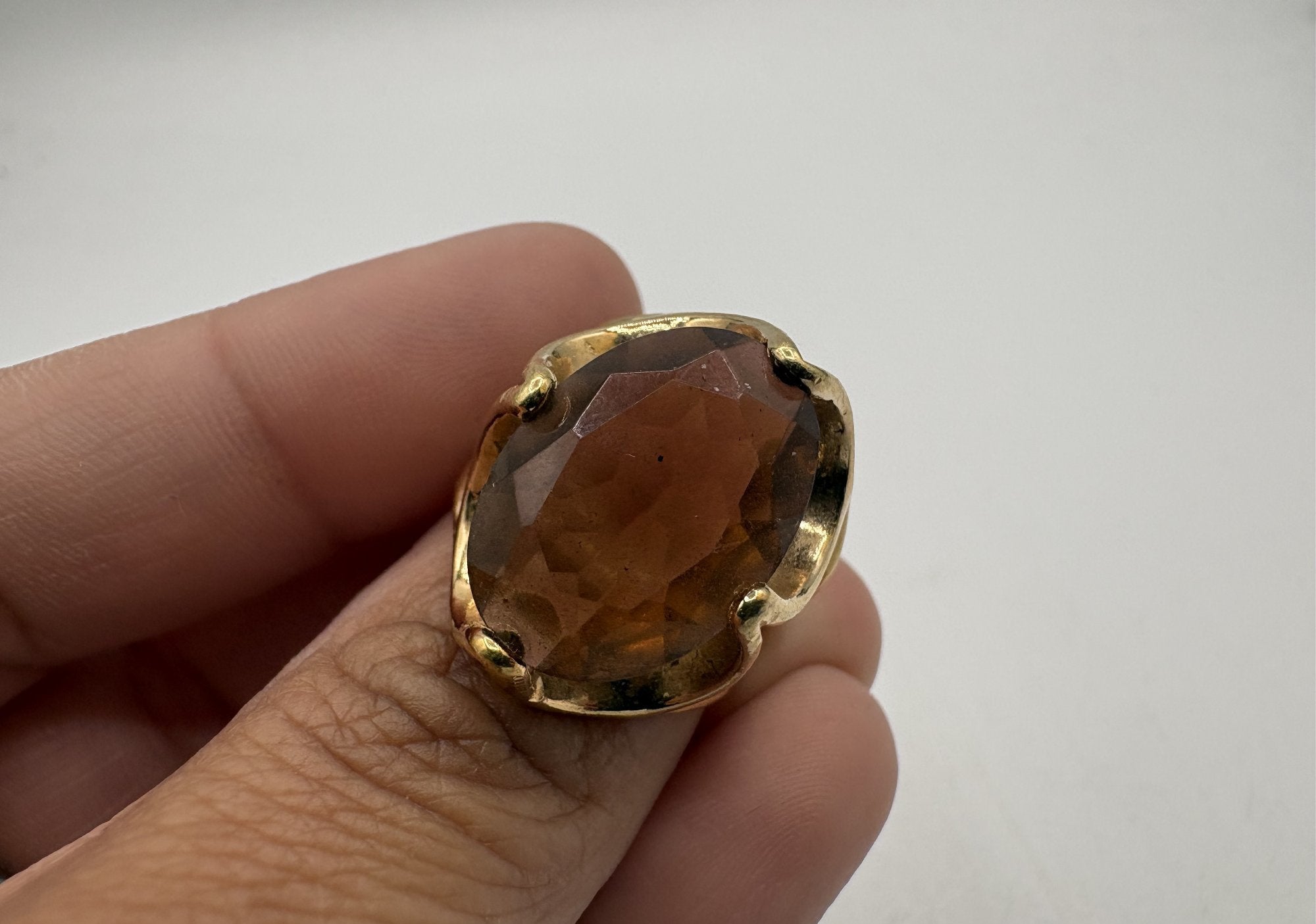 Uncas Gold Electroplate Ring with Faceted Statement Stone
