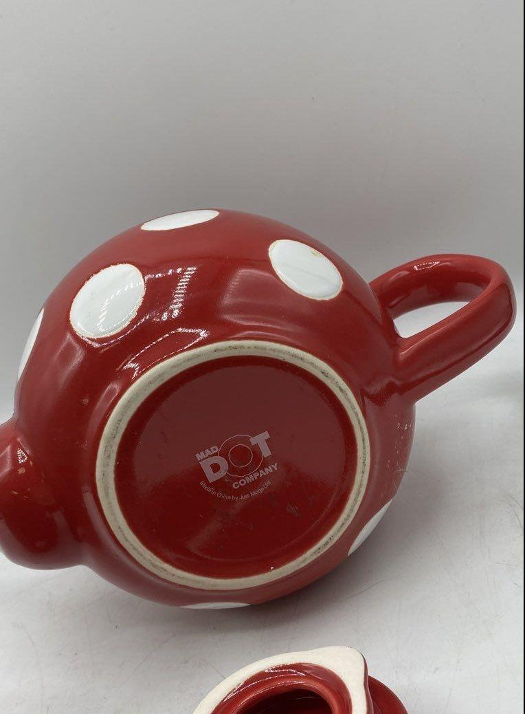 Mad Dot Company Terramoto Red Polka Dot Ceramic Teapot & Cup Set