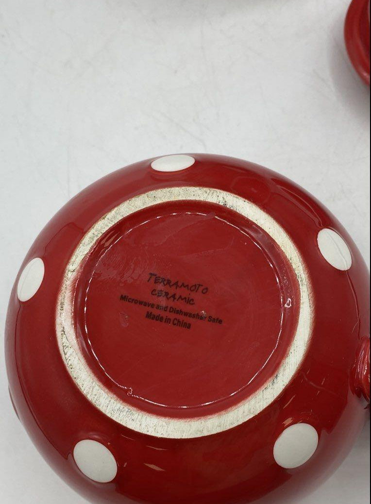 Mad Dot Company Terramoto Red Polka Dot Ceramic Teapot & Cup Set