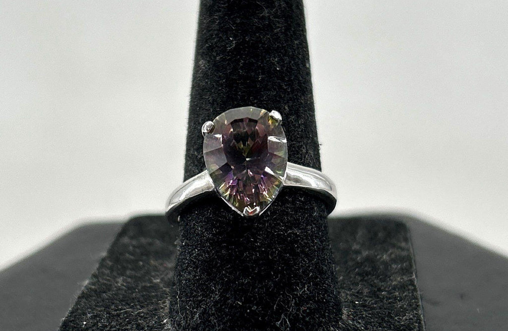 925 Sterling Silver Peacock Quartz Cocktail Ring, Size 7.3