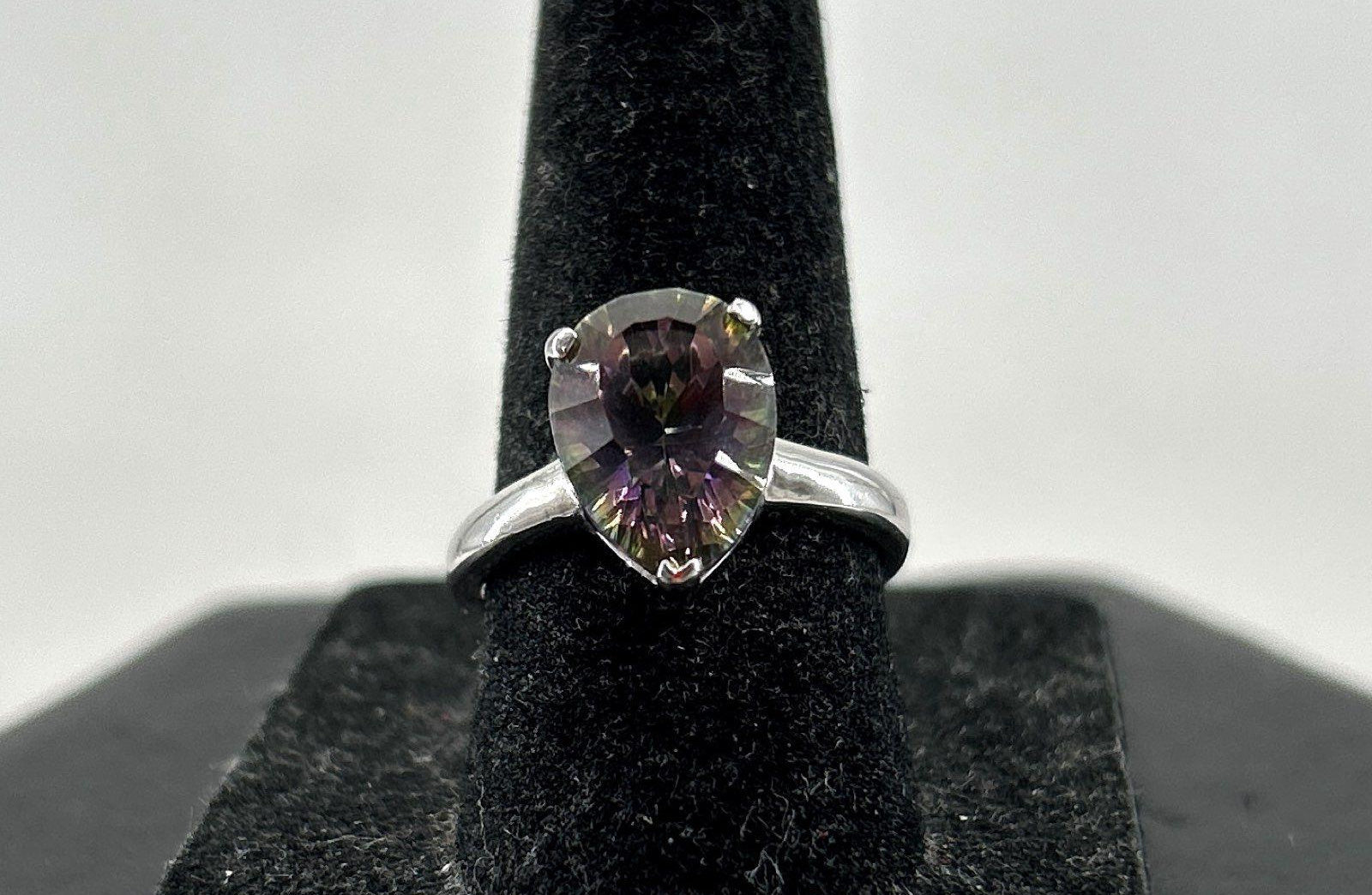 925 Sterling Silver Peacock Quartz Cocktail Ring, Size 7.3