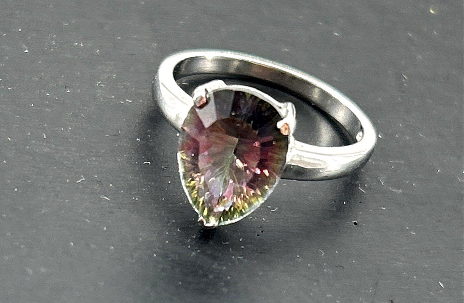 925 Sterling Silver Peacock Quartz Cocktail Ring, Size 7.3