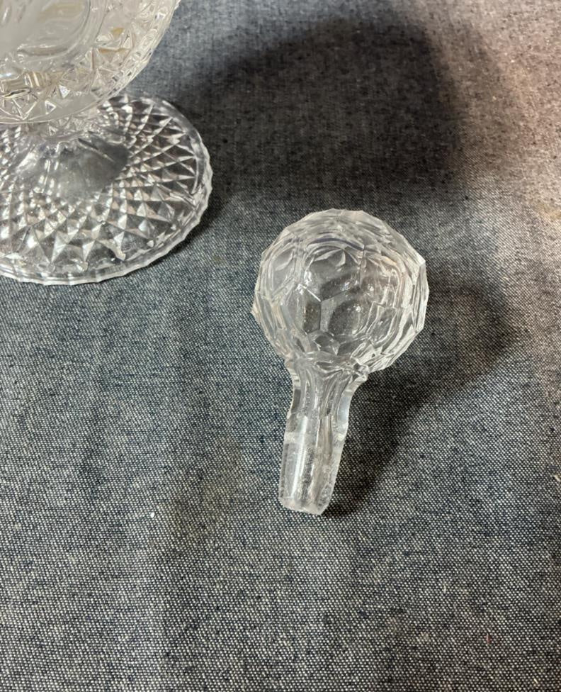 Cut Glass Decanter with Stopper and Bird Motif