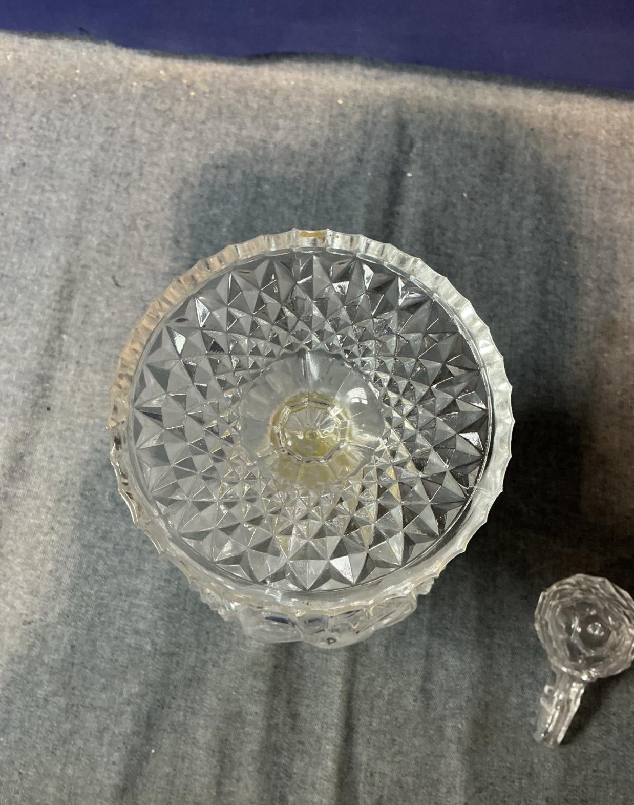 Cut Glass Decanter with Stopper and Bird Motif