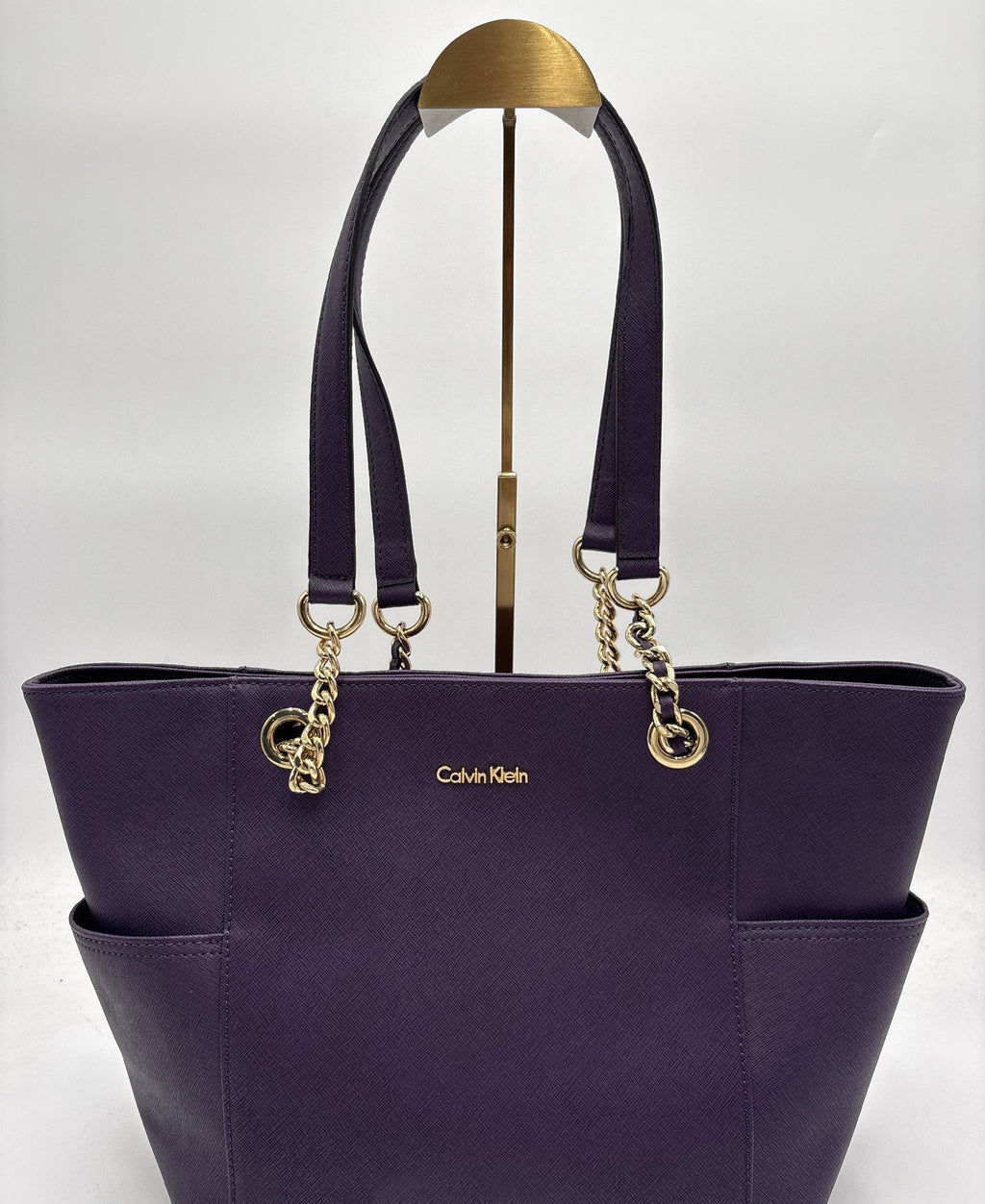 Calvin Klein Purple Saffiano-Texture Chain Strap Tote Handbag