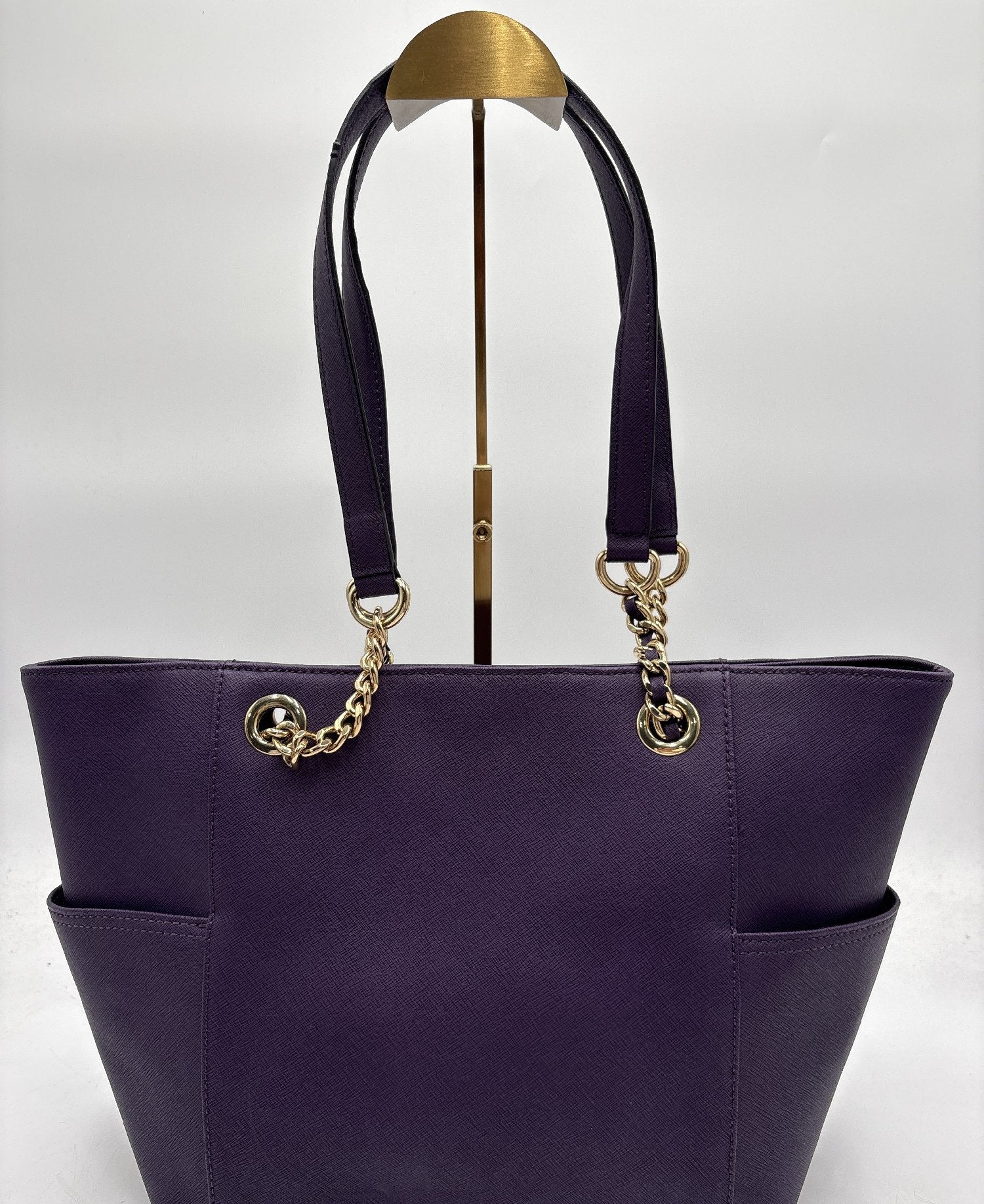 Calvin Klein Purple Saffiano-Texture Chain Strap Tote Handbag