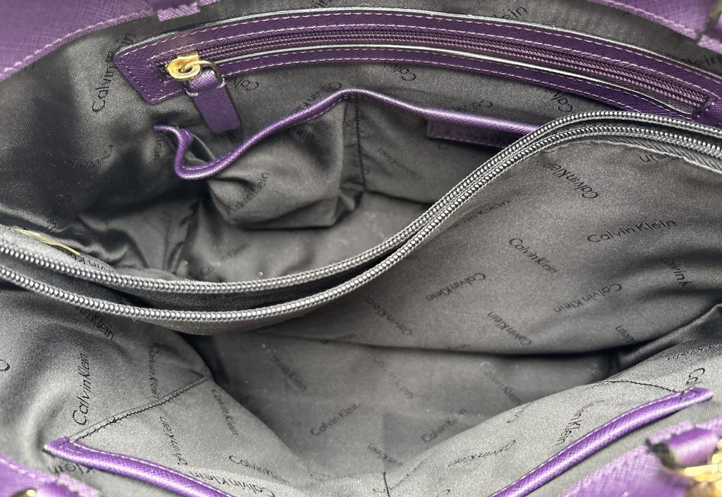 Calvin Klein Purple Saffiano-Texture Chain Strap Tote Handbag