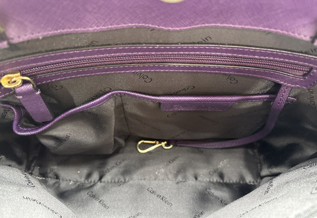 Calvin Klein Purple Saffiano-Texture Chain Strap Tote Handbag