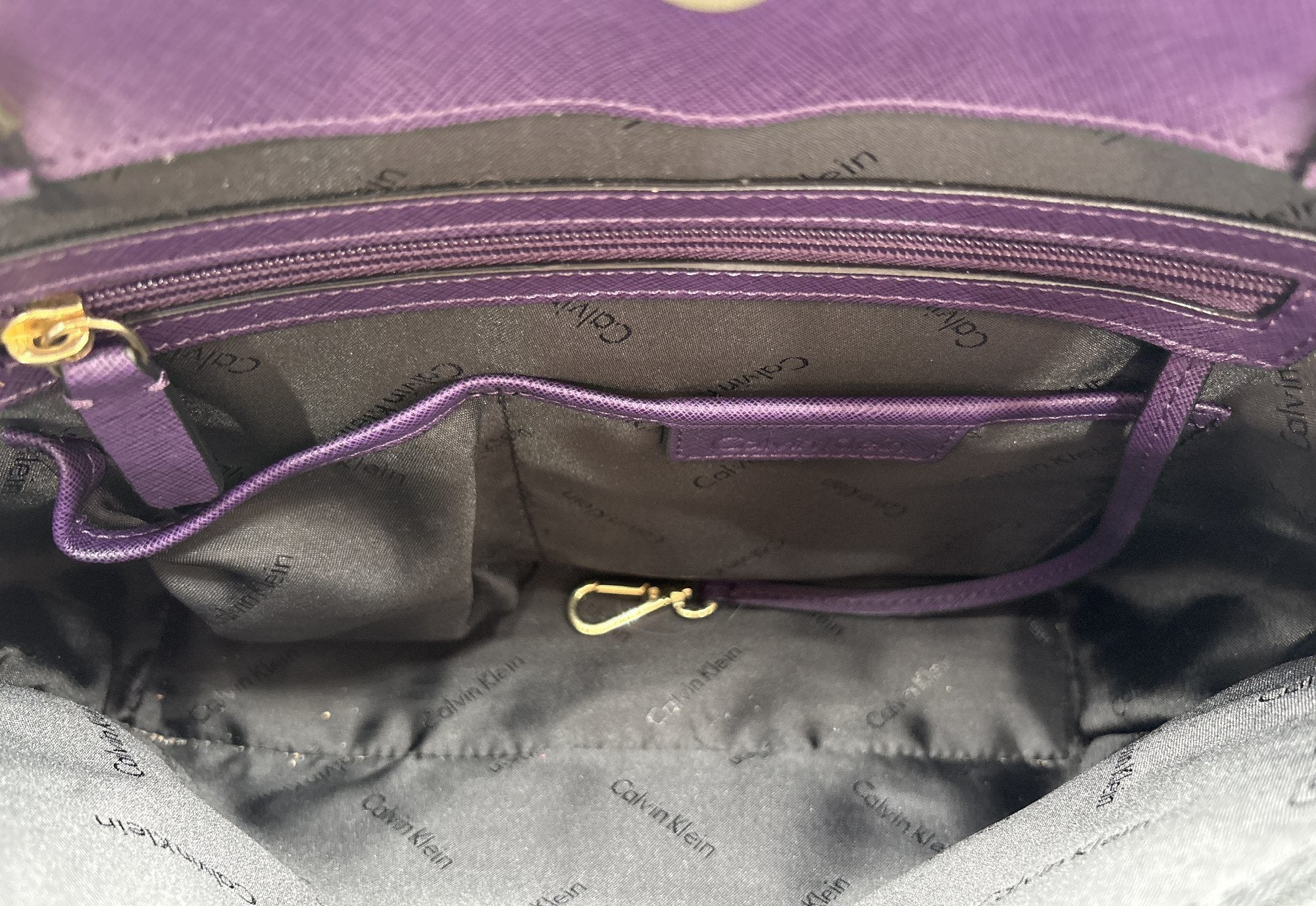 Calvin Klein Purple Saffiano-Texture Chain Strap Tote Handbag
