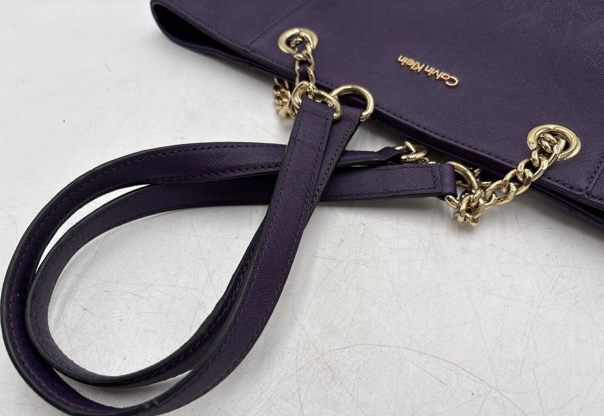 Calvin Klein Purple Saffiano-Texture Chain Strap Tote Handbag