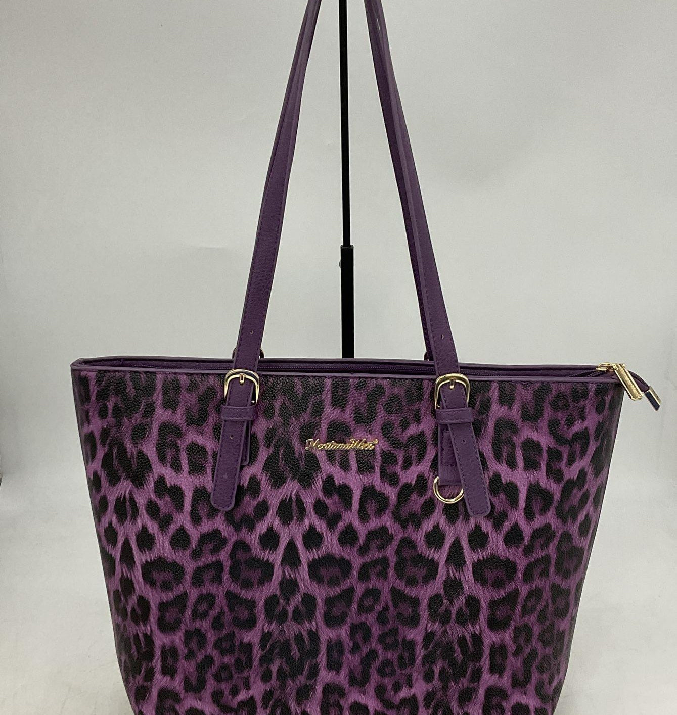 Montana West Purple Leopard Print Faux Leather Tote Bag
